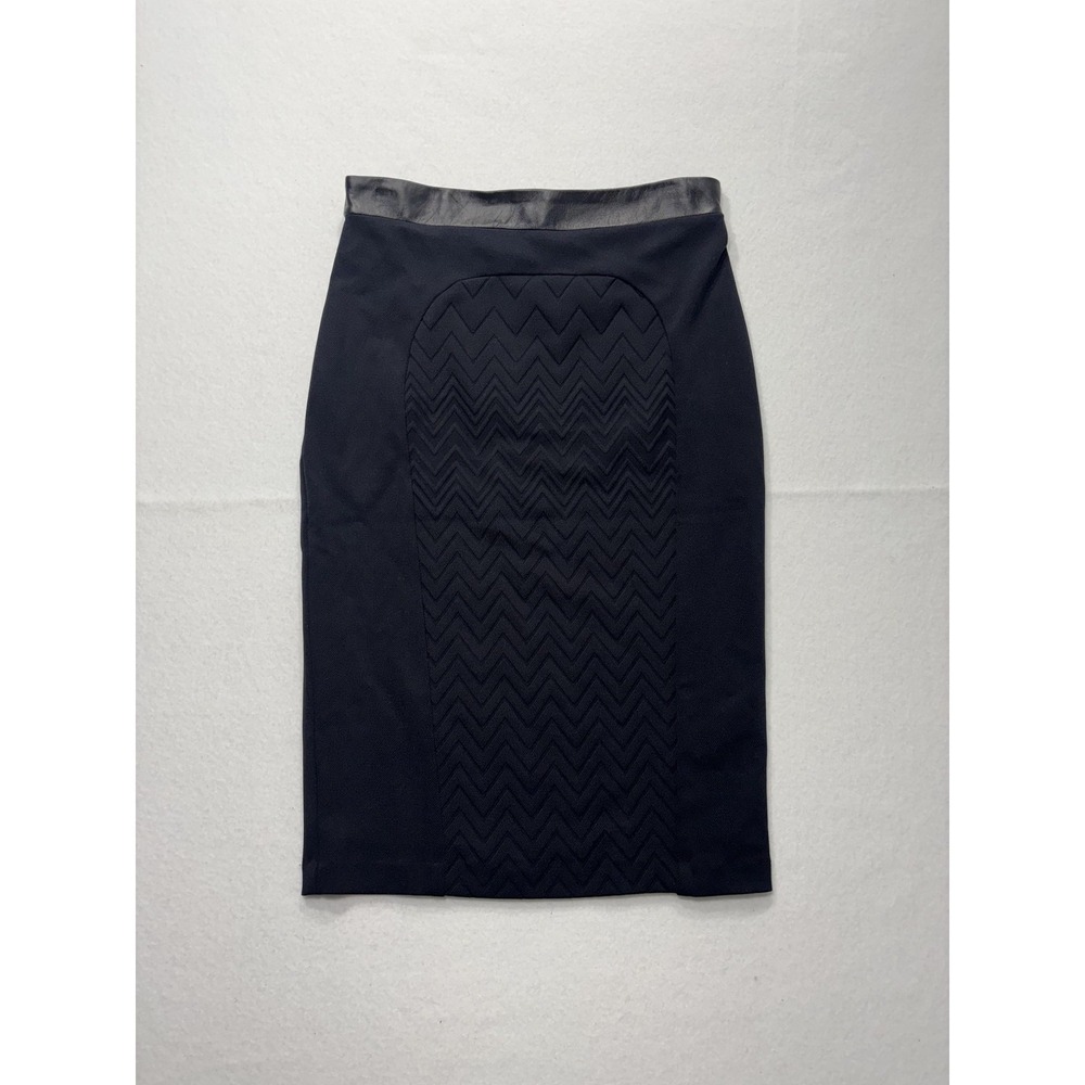 LA PINA Skirt Womens Medium Black Zigzag Faux Leather Waist Pencil Knee Length
